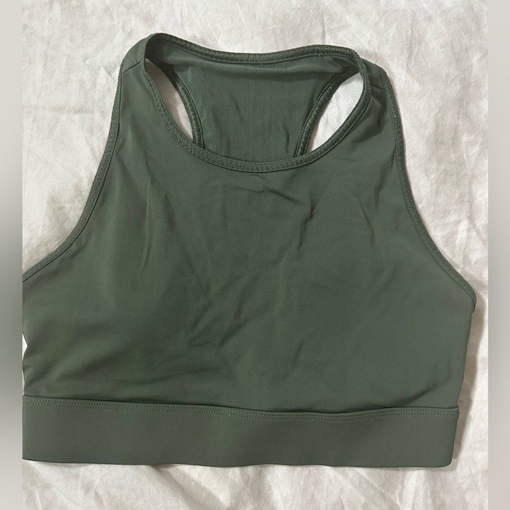 Fabeltics olive green high neck sports bra - size medium